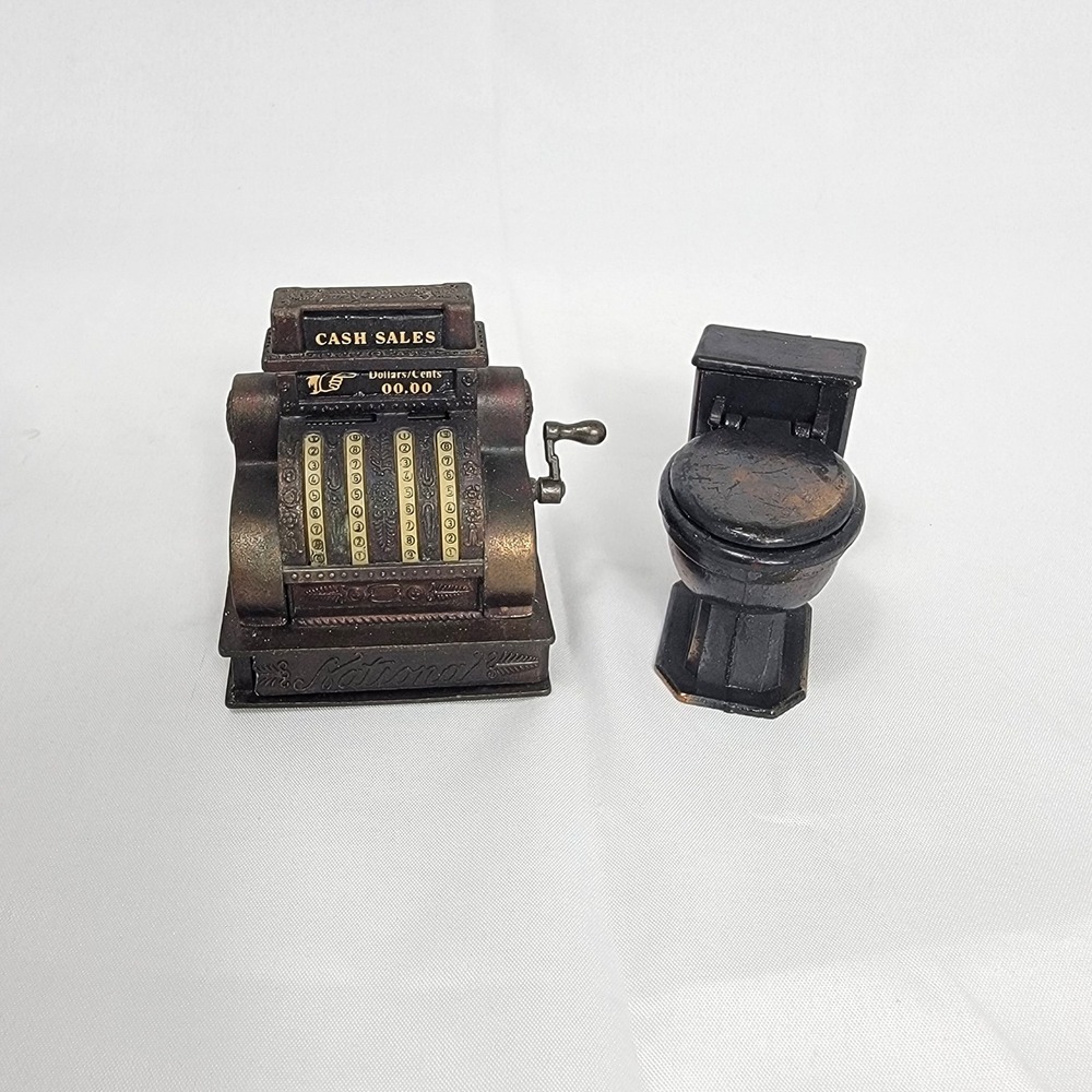 Inesco Pencil Sharpener Set Unisex OS Bronze Vintage Cash Register & Toilet